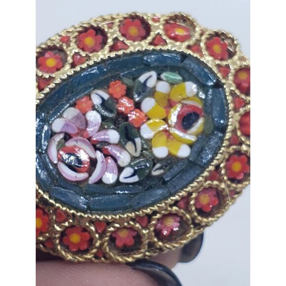 Vintage Italian Micro Mosaic Floral Brooch Pin Oval Glass Flowers millefiori - Picture 8 of 16